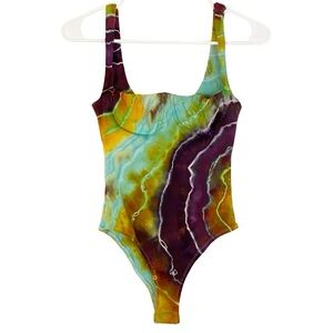 Handmade Tie Dye Bodysuit Womens Size Small Balconette Corset Bustier Tank Top